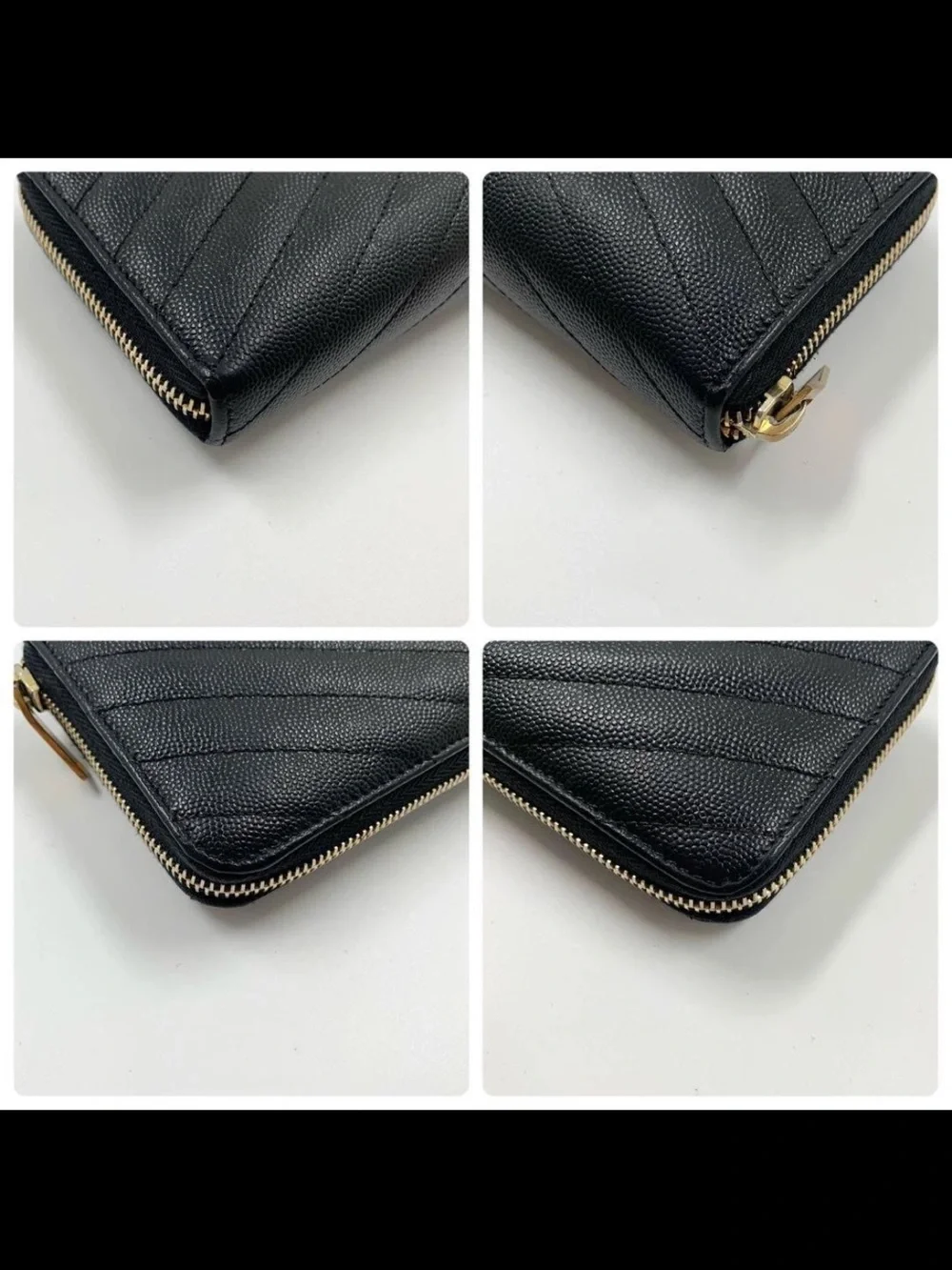 Saint Laurent Black Chevron Zip Wallet with Gold YSL Logo - Picture 6 of 10